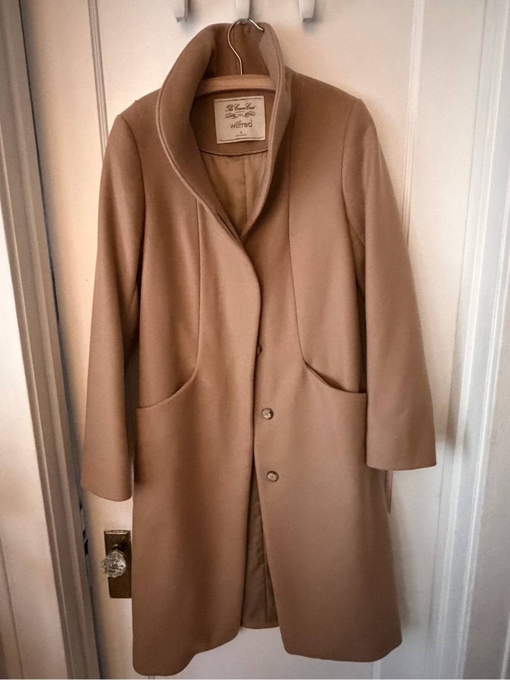 Wilfred Camel Single-Breasted Shawl Collar Coat